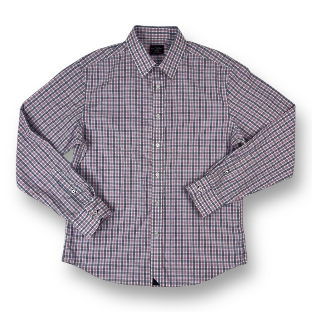 UNTUCKit Pink White & Blue Check L/S Cotton Button Down Mens Size Medium M